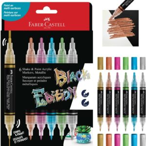Faber-Castell 285517 Black Edition Shake & Paint Neon Acrylic Markers, Set of 6 Metallic Colours, Dual Tip 3 mm & 1 mm, Waterproof, Suitable for Various Surfaces, Vibrant, Long-Lasting Colours