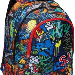 SJ GANG STYLE JAM GANG School Bag with Double Compartment and Front Compartment, Multi-Colour, Primary School Girls Back to School Padded Backpack
