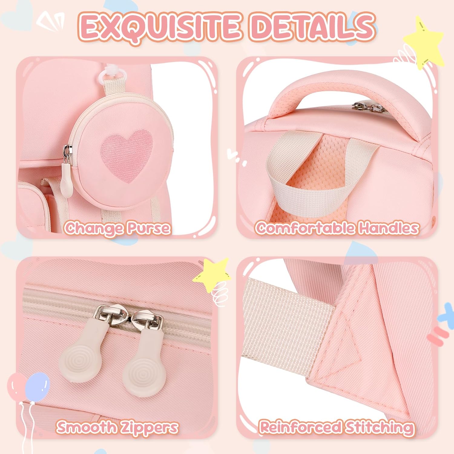 School Bag Girls School Backpack for Girls 1st - 5th Grade with Cute Coin Bag, Casual Backpack School for Kids Teenagers, Ideal for School and Travel, pink, Rucksack Backpacks – Bild 5