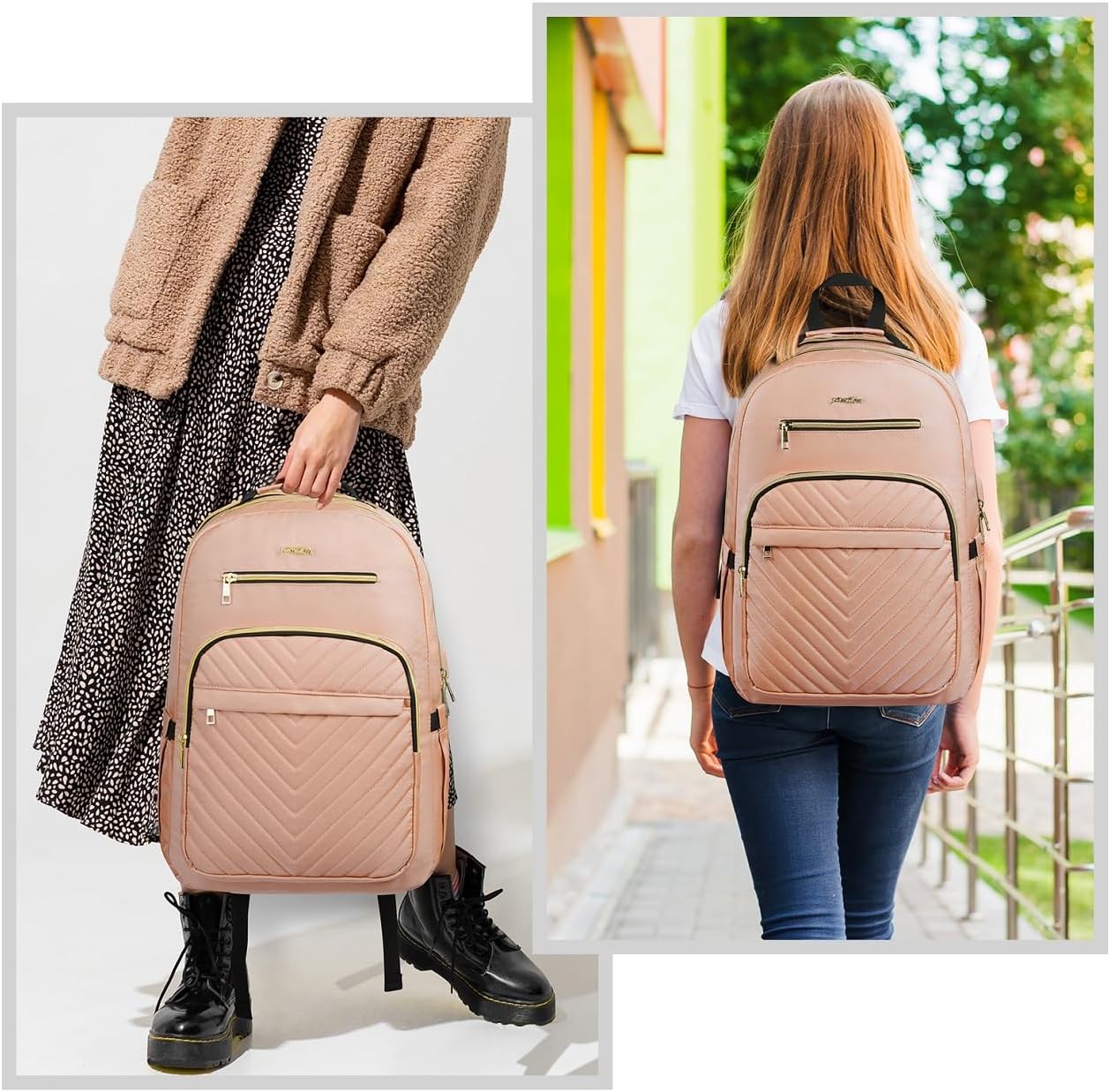 YAMTION School Backpack Girls Teenagers Backpack Women's School Bag Women 15.6 Inch Laptop Backpack with USB and Laptop Compartment for Work Office Study School City University Pink – Bild 2