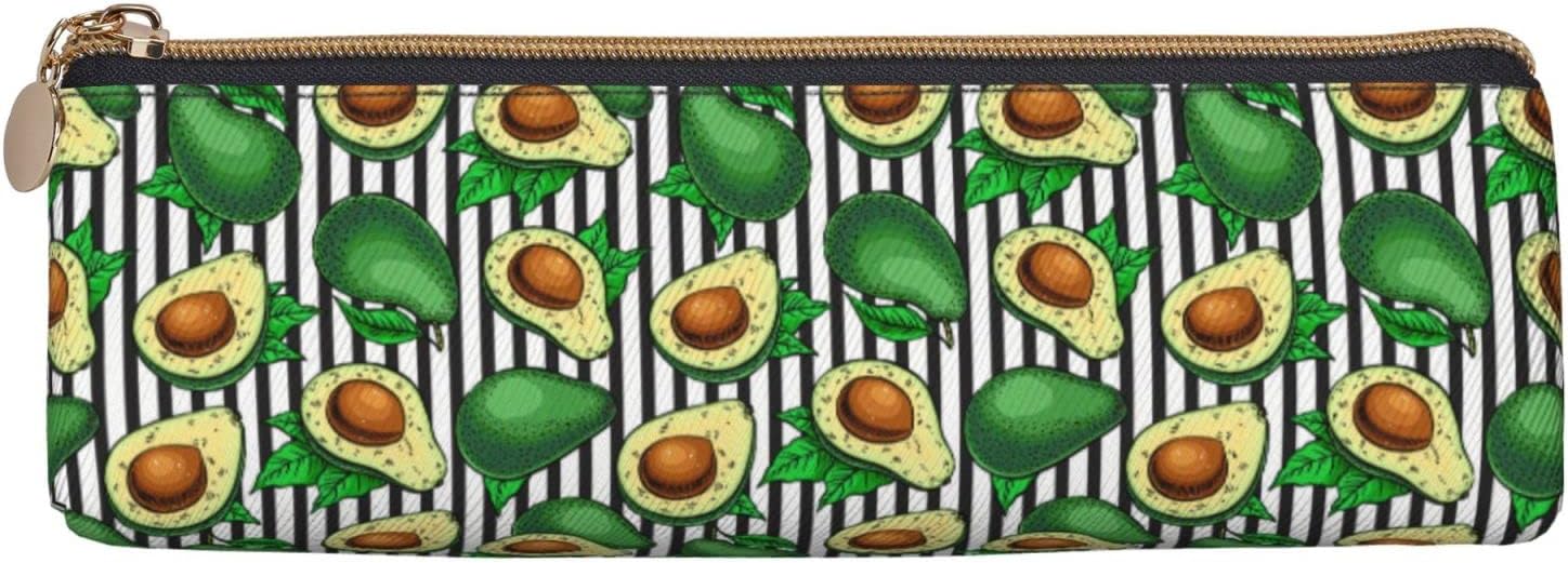 Avocado Pencil Case with Black and White Stripes Cosmetic Bag Pen Bag Triangle Leather Storage Bag Zipper Stationery Organizer for Adult Office, Avocado Black And White Stripes, Bag organiser – Bild 3