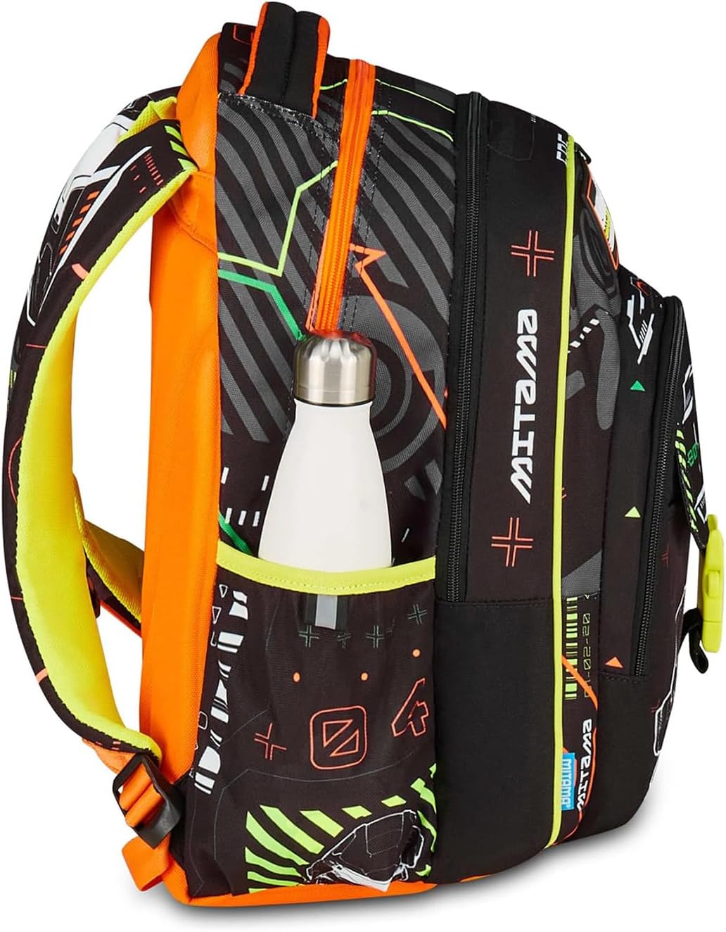 Mitama School Backpack Fluo Battle New Plus 3 Compartments Water Bottle Holder Ergonomic Shoulder Straps Primary School for Kids Medium – Bild 3