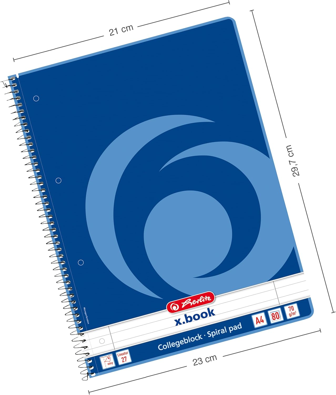 Herlitz 306423 Spiral-Bound A4 Notepad, 80 Sheets, Left and Right Margins, Pack of 5 – Bild 2