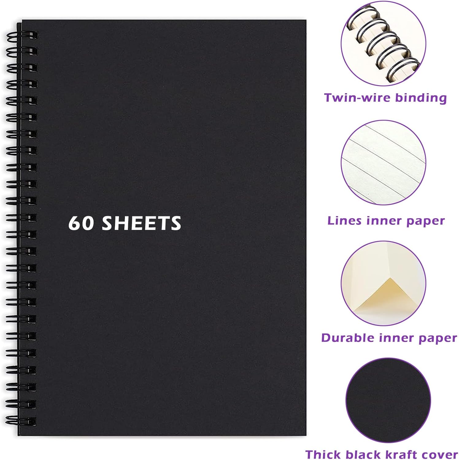 PALUDO Pack of 4 A5 Lined Notebook Spiral Notepad, Kraft Cover Notebooks Blank Page 120 Pages/60 Sheets Sketch Pad, A5 Notepads Diary Writing Pad Drawing Pad for Travel School Office – Bild 3
