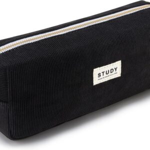 KALIDI Pencil Case Girls Teenager Pencil Case Corduroy Fabric Pencil Case School Pencil Case, black, pencil case