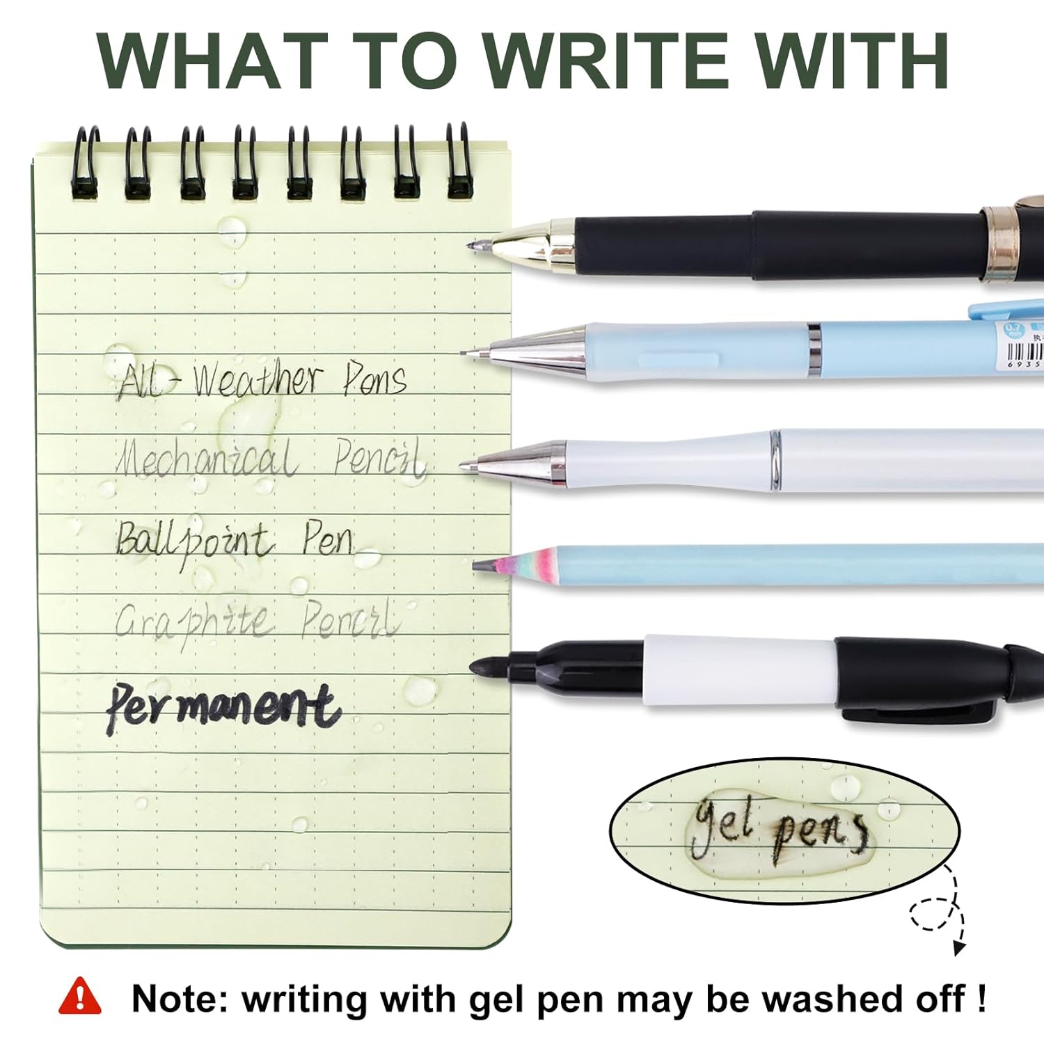 RETON Pack of 10 Waterproof Notepads, All-Weather Notepads with Top Spiral, 3 x 5 Inch Pocket Notebook, Tactical Steno Blocks with Grid for Outdoor Activities Recording (Army Green) – Bild 5