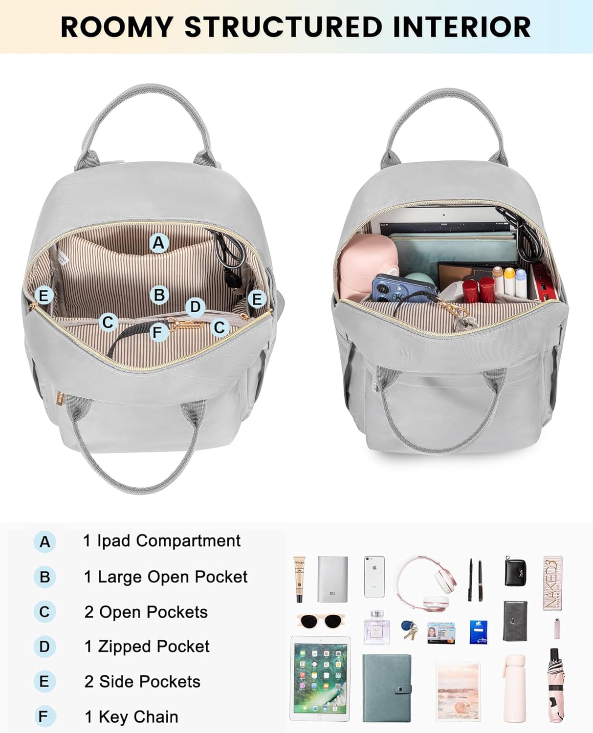 LOVEVOOK Small Backpack Women's Small City Backpack Handbag 2 in 1 Waterproof Daypack with USB Mini Backpack Women Elegant Casual Daypack for Travel Leisure Shopping Work, gray, Casual – Bild 3