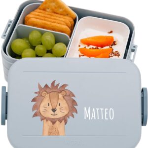 wunderwunsch MEPAL Lunch Box Dishwasher Safe Children Lunch Box with Insert for Perfect Order Dishwasher Microwave Safe Personalised with Cute Motif (Lion, Blue)