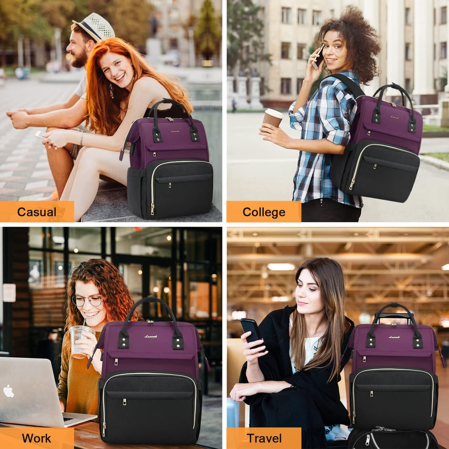 LOVEVOOK Laptop Backpack Women's 17 Inch Large School Backpack Teenagers Backpack Hand Luggage Waterproof Design Breathable Shoulder Straps for University, School & Travel, Dark Purple Black – Bild 6