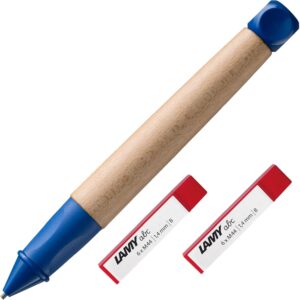 LAMY ABC Set of Child-friendly Pencil 110 Maple Wood and Non-Slip Grip in Blue, Plastic Cap and Cube and 2 x Set of 6 Shatterproof Pencil Leads Lamy M 44, 1.4 mm B