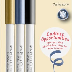Faber-Castell Goldfaber Creative Marker Set, 3 Calligraphy Pens, Waterproof Metallic Marker Set, 160905