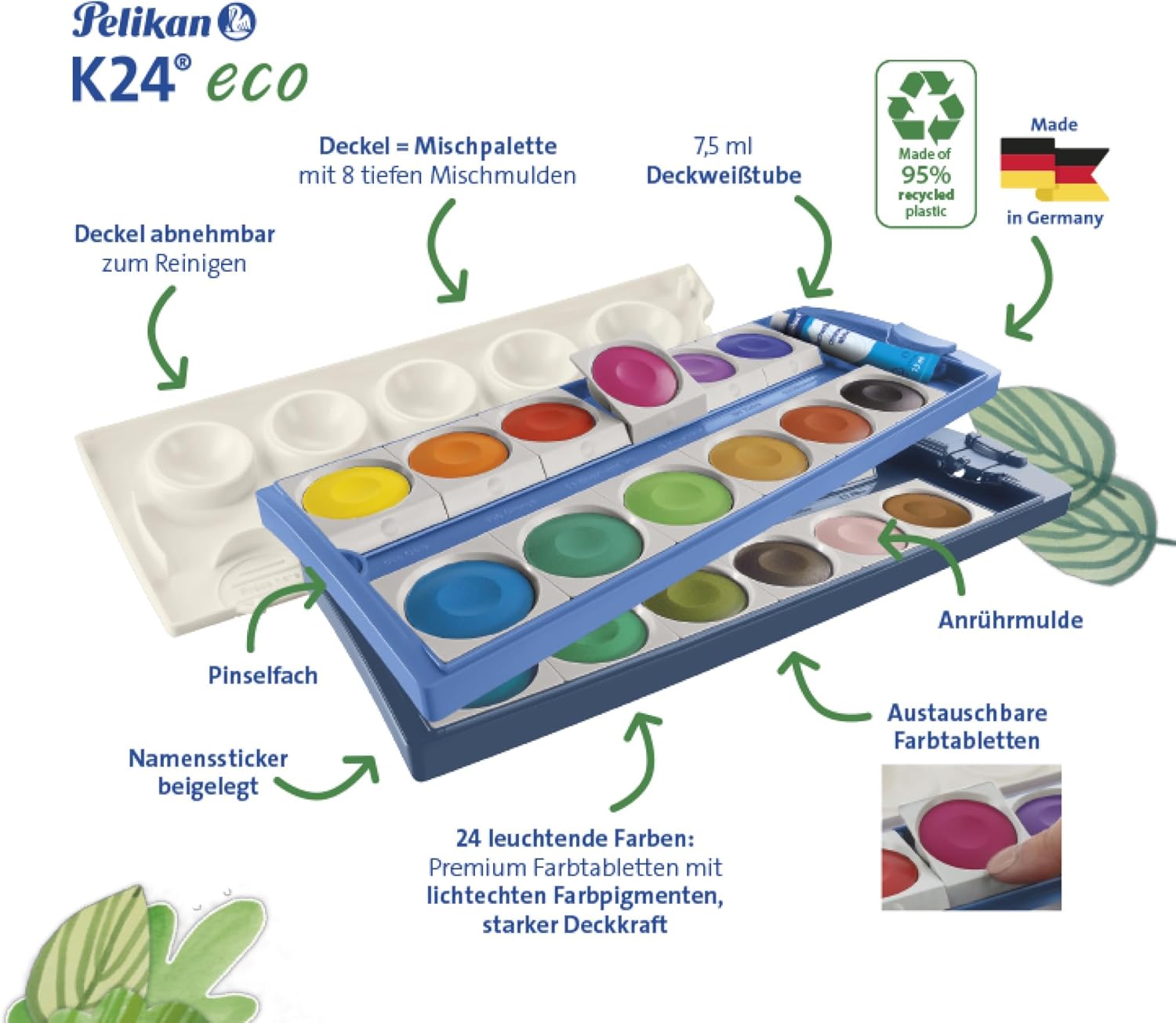 Pelikan K24 eco 701303 Paint Box with 24 Colours Including Opaque White Recycled Plastic – Bild 2