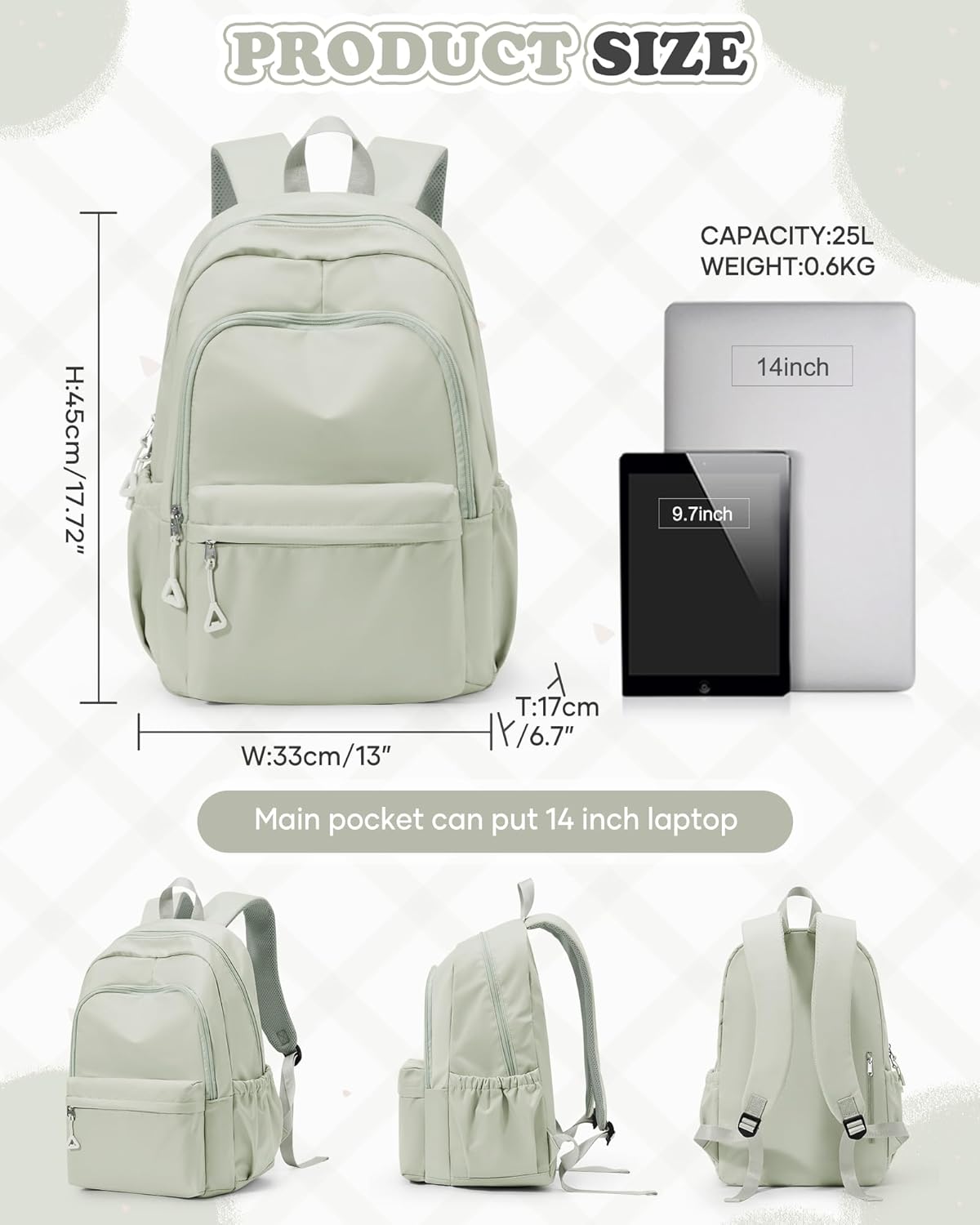 VGCUB School Backpack Teenager Girls Waterproof Lightweight School Bag Leisure Backpack Work Bag Backpack Women – Bild 2