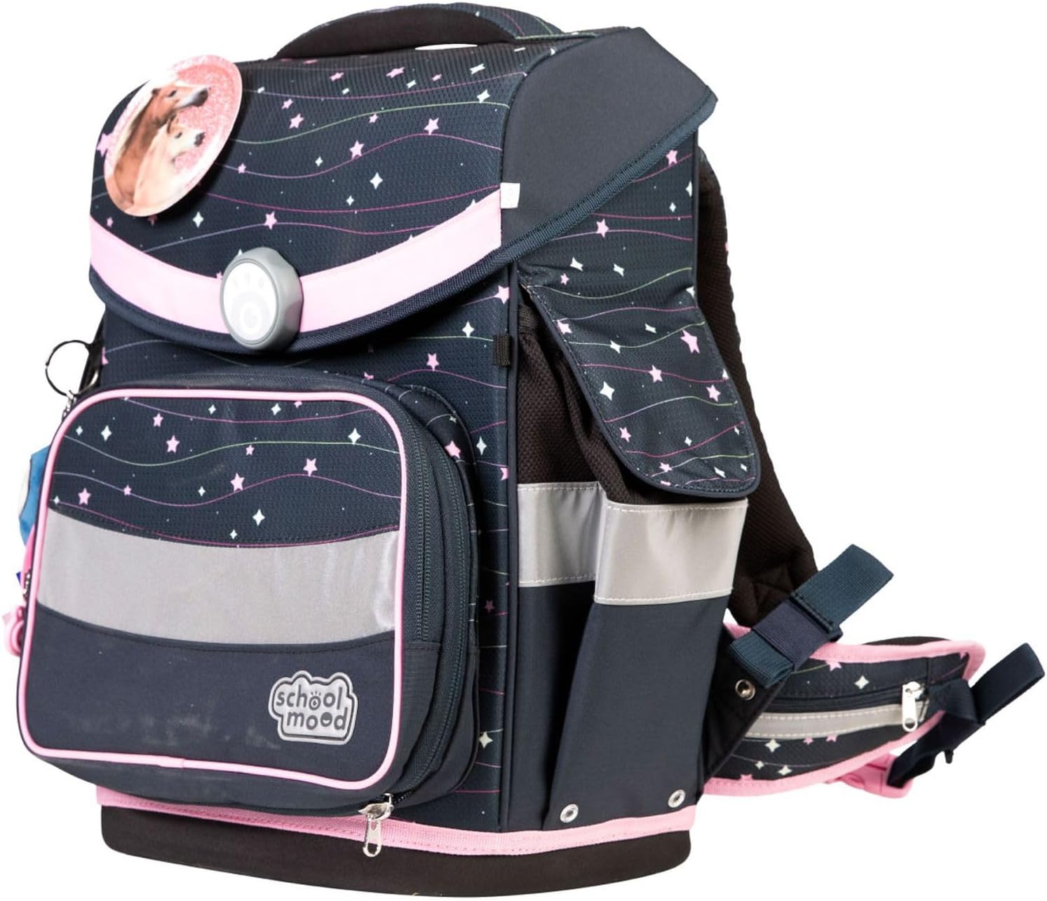 SCHOOL-MOOD Timeless Pro School Bag Set 7-Piece 23.5L Storage Space, Ergonomic Easy Fit System for 1 m to 1.50 m Height, Stable, Waterproof Fabric with Reflectors (Ella Horse) – Bild 3