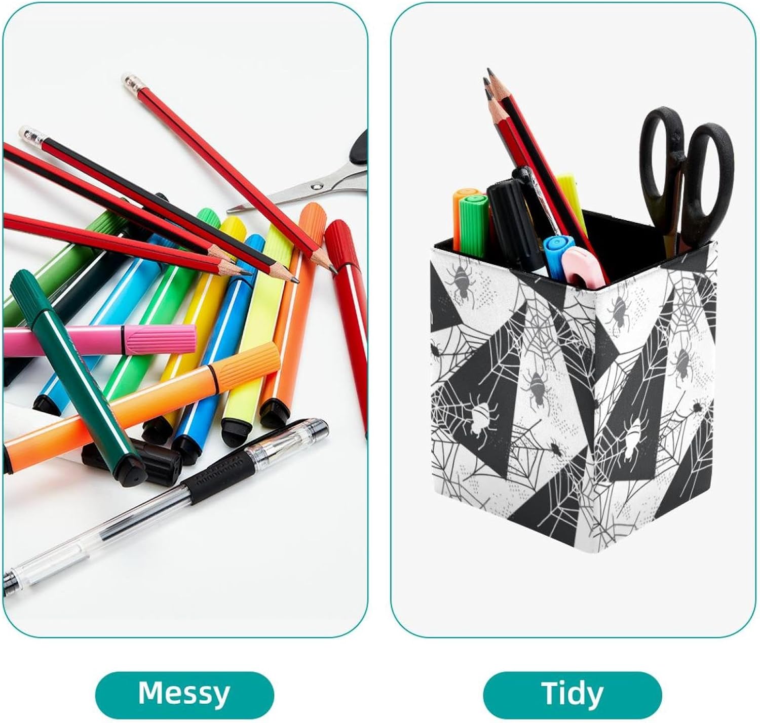 Pen Holder for Desk Scary Halloween Spider Web Prints Pen Holder Pen Holder Makeup Brush Storage Desk Stationery Organizer for Home Office – Bild 4