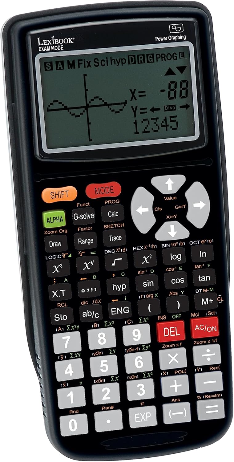 Lexibook, GC3001 Graphing Calculator Large Screen Integrated Exam Mode Black