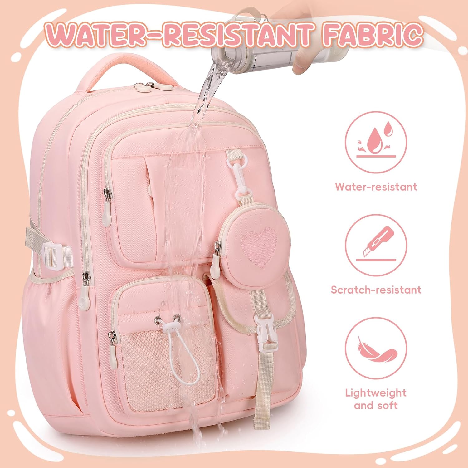School Bag Girls School Backpack for Girls 1st - 5th Grade with Cute Coin Bag, Casual Backpack School for Kids Teenagers, Ideal for School and Travel, pink, Rucksack Backpacks – Bild 7