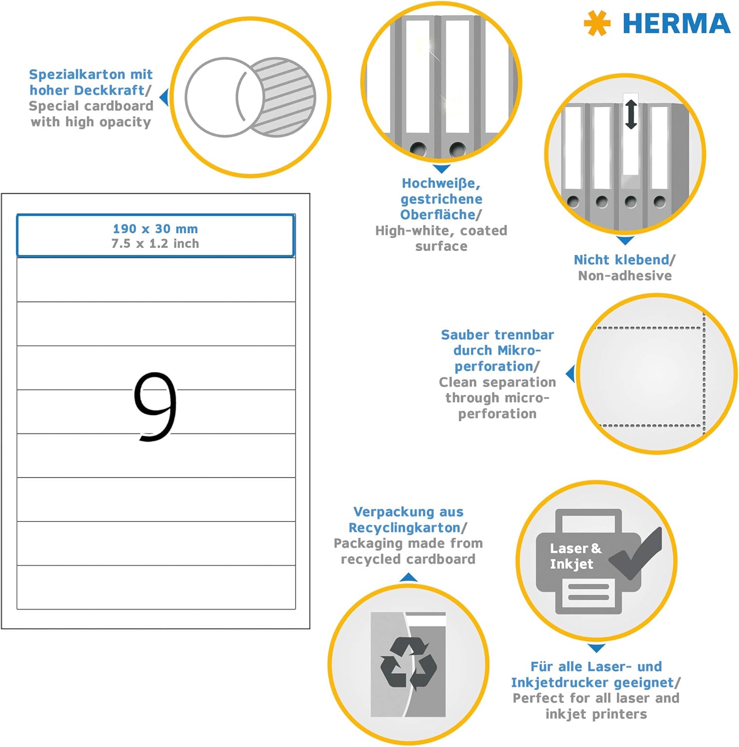 HERMA 5122 Spine insert labels A4 190x30 mm white cardboard perforated non-adhesive 225 pcs. – Bild 6