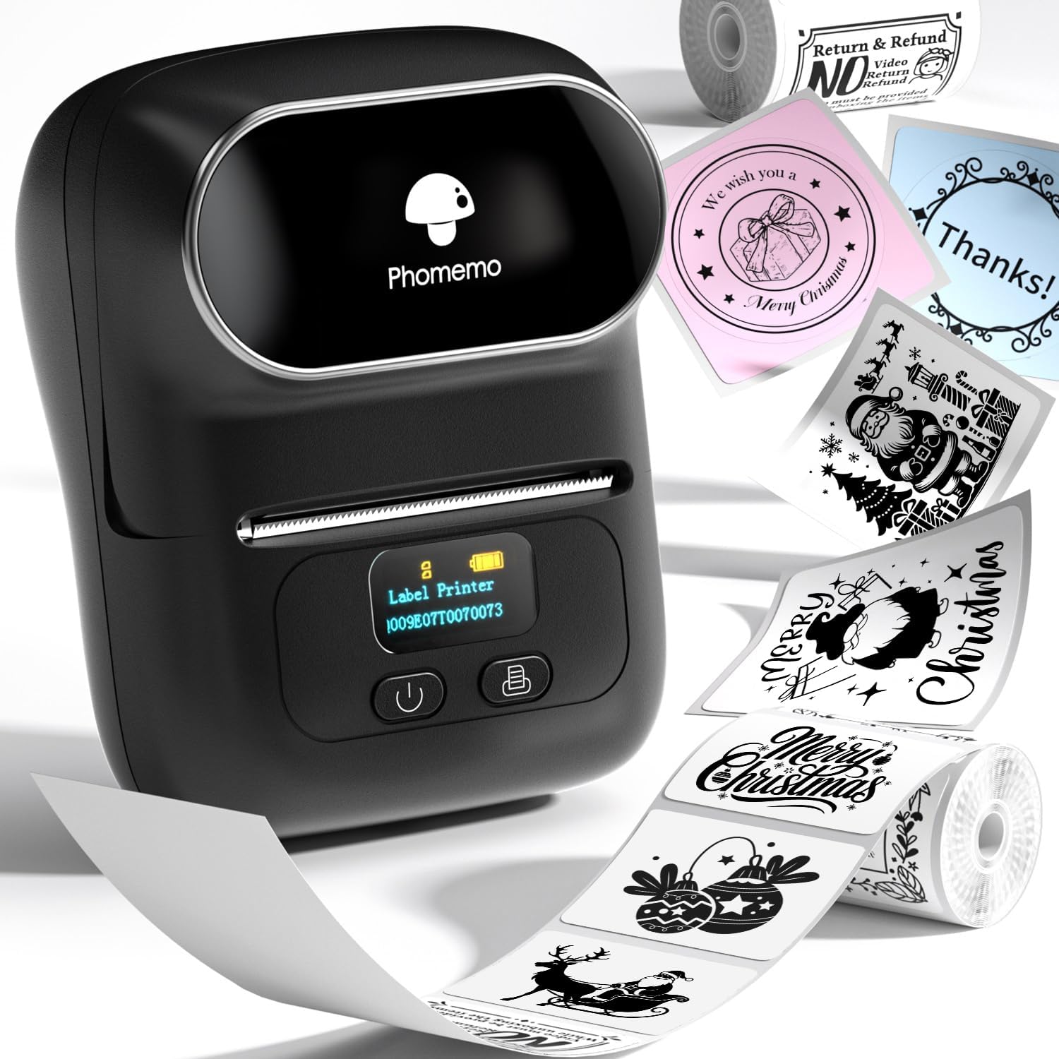 Phomemo M110 Bluetooth Label Printer, Self-Adhesive, Portable Labelling Device, Thermal Lable Printer for Barcodes, Retail, Offices, Compatible with Phones and PC Systems, Black