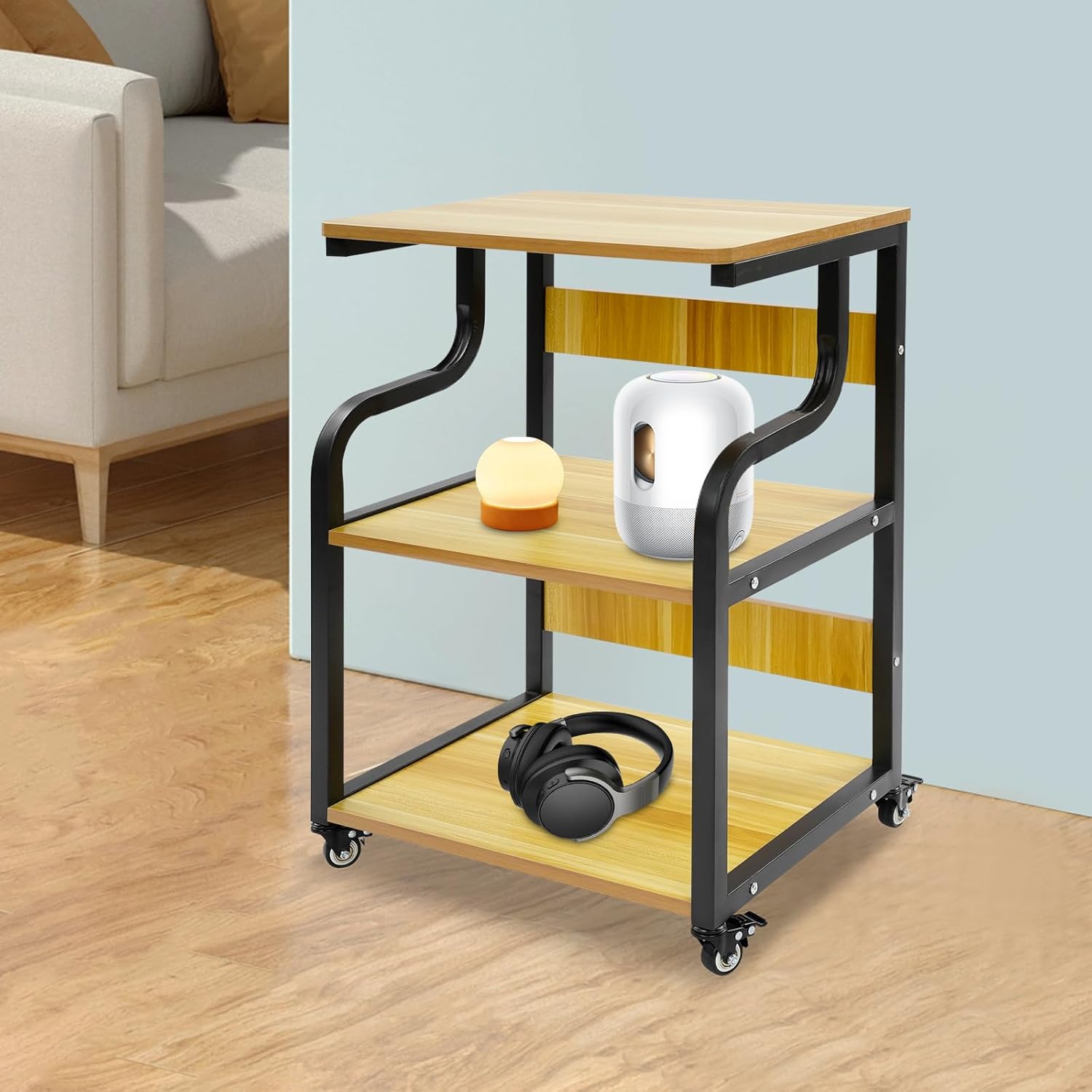 Printer Table, 3-Tier Printer Stand with Wheels, Printer Trolley, Printer Trolley, Rolling Cart Stand, Printer Shelf for the Study, for Home Offices and Printing Rooms (Black + Tan) – Bild 7