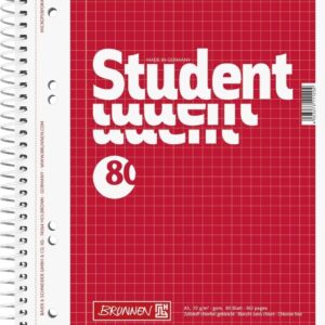 Brunnen 5 x Student Notepad A5 70 g/m² Squared 80 Sheets Red