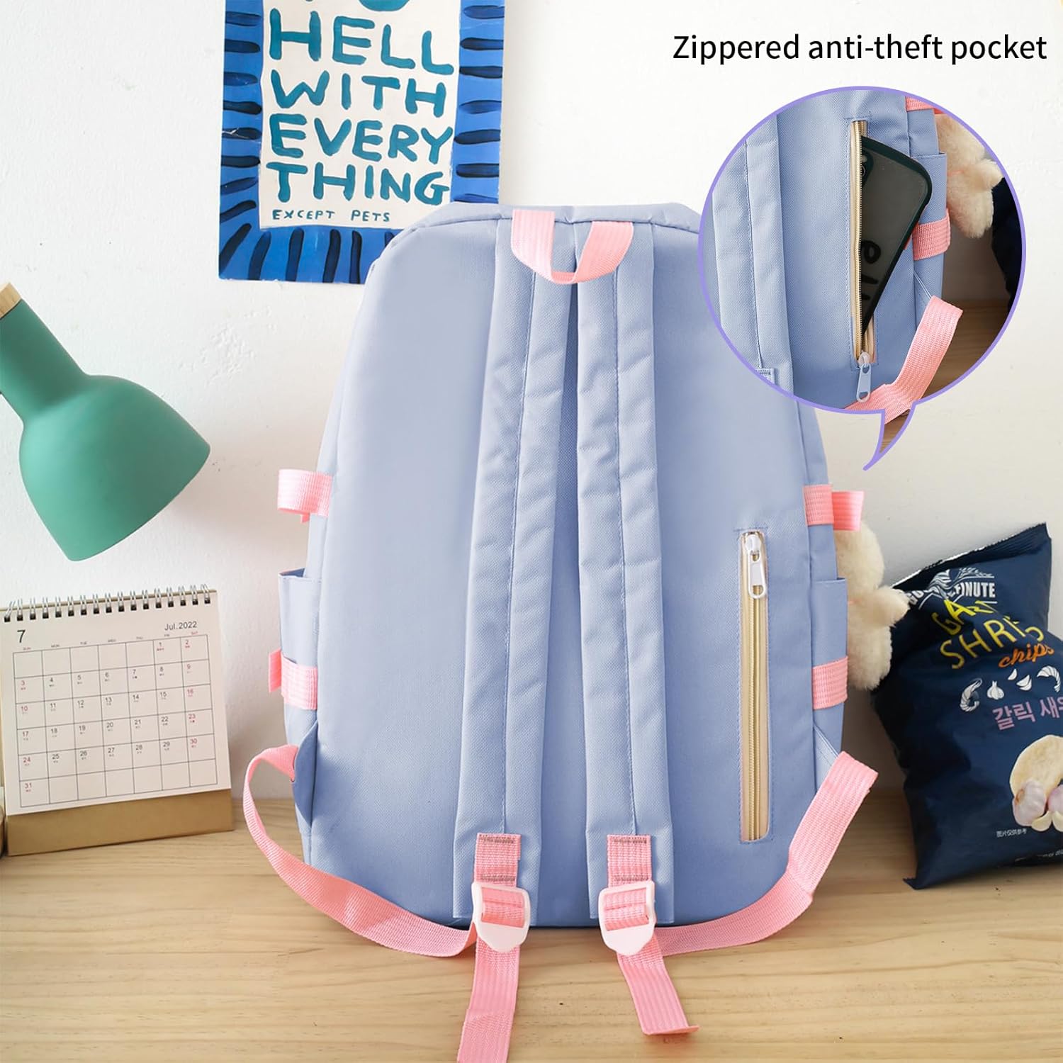IvyH School Bag Set 5 Pieces School Bag Girls Backpack School Teenager School Backpack for Girls 3rd to 7th Grade School Bag Set with Shopping Bag Pencil Case Neck Pouch, 45cm, 8583# Blue, Backpack – Bild 6