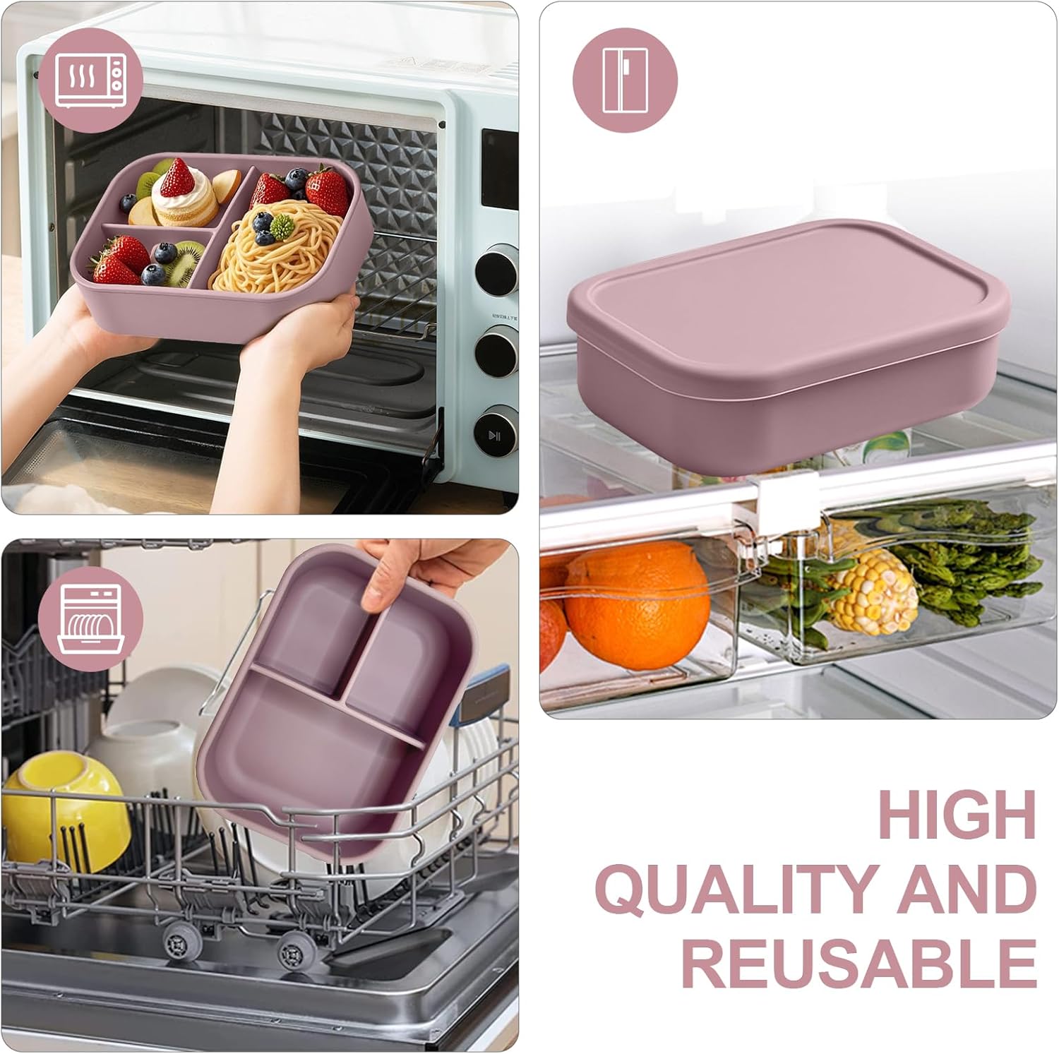 Bento Box Silicone Lunch Box - BPA-Free Food Box with Compartments, Microwave Safe & Leak-Proof - Children & Adults 800 ml for School Office Picnic – Bild 6