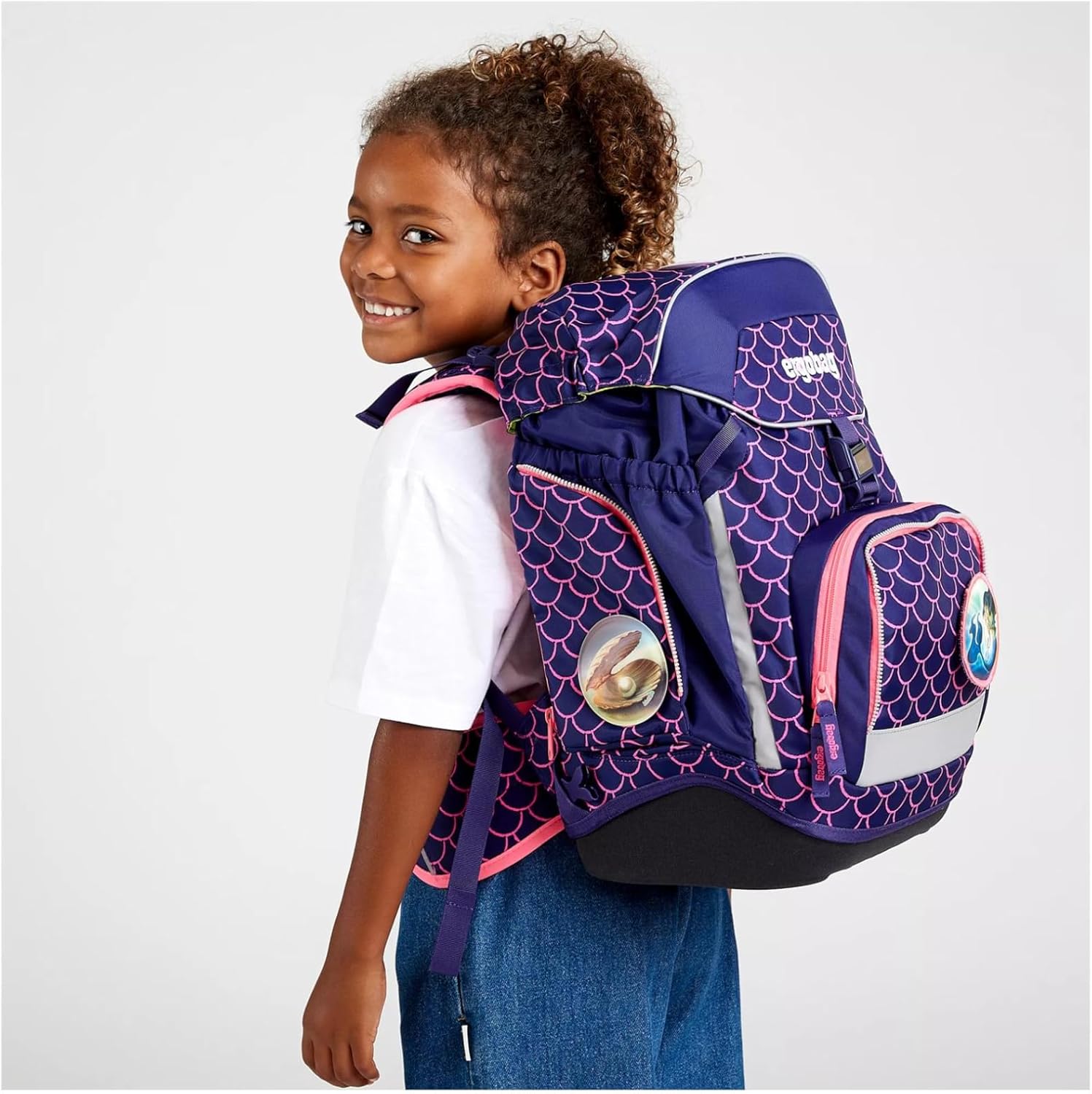 ergobag Ergonomic School Backpack, Flexible 6-Piece Set, 1st Grade Primary School, Pearl Diving Bear - Purple – Bild 5