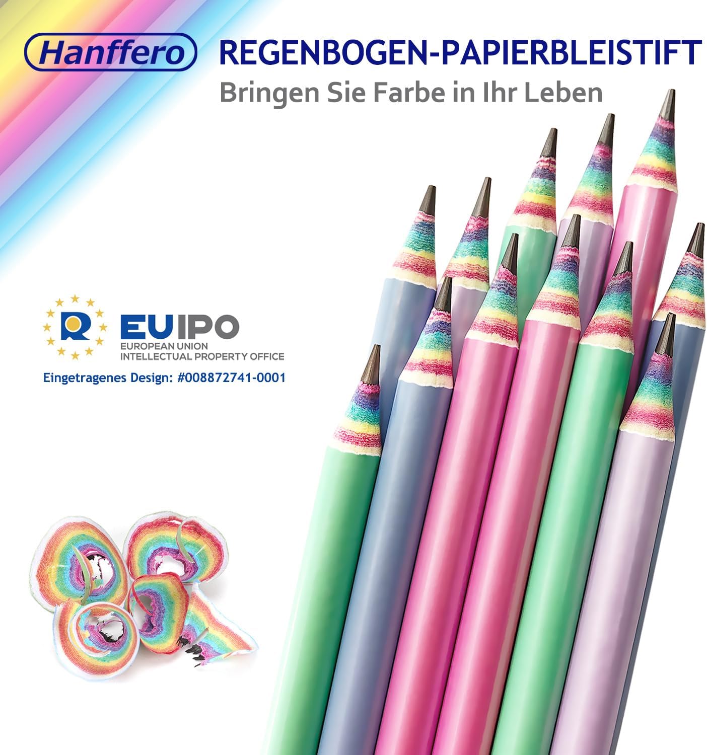 Rainbow Pencils, Drawing Writing Pencil with Rubber, Recyclable Paper Material, Pre-Sharpened, for School and Office - Hardness HB (Pack of 12) 1 – Bild 2