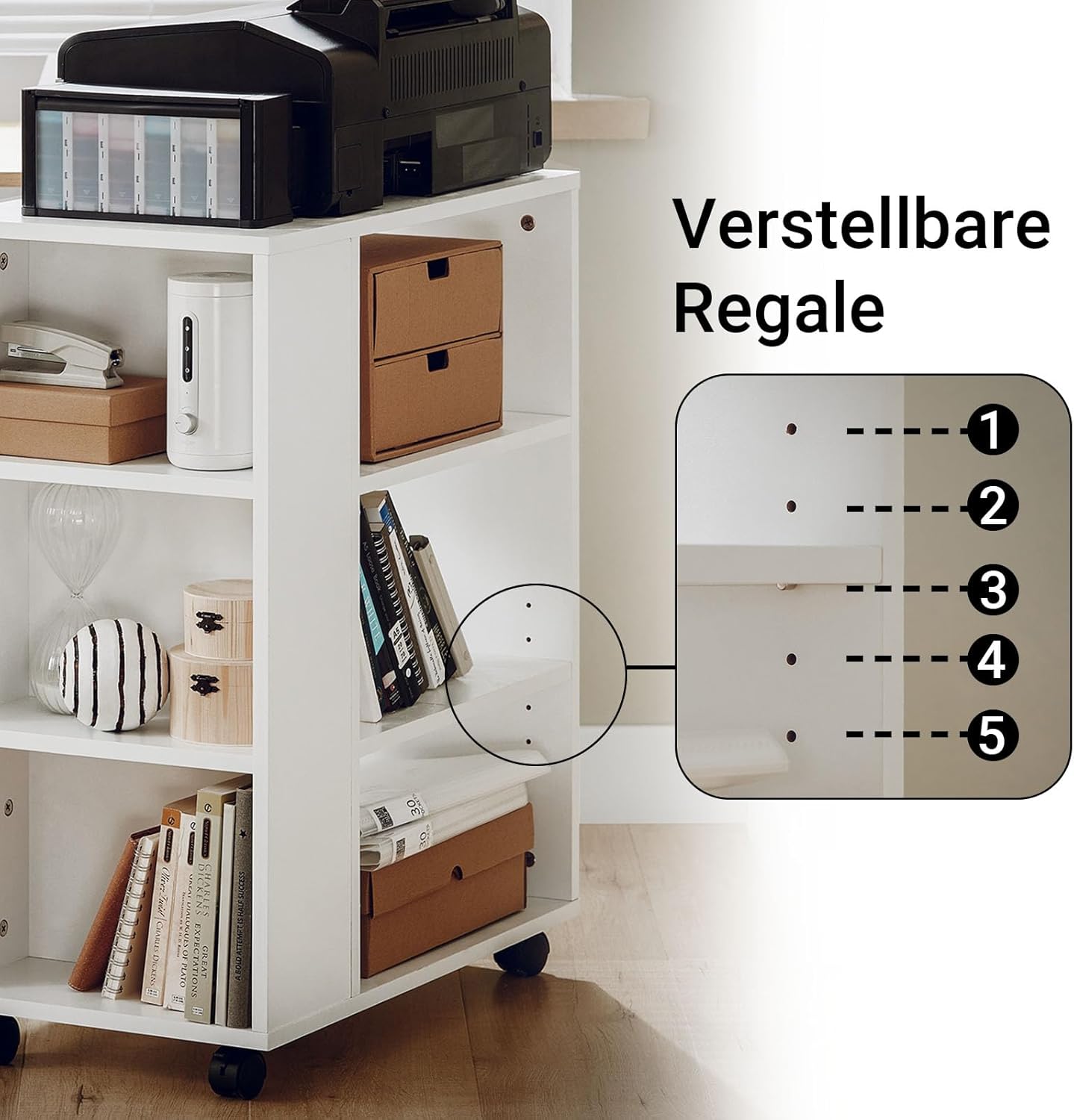 SoBuy® FBT68-W Printer Table with 7 Shelves Rolling Container Office Trolley Trolley White WHT Approx. 60 x 75 x 35 cm. – Bild 5