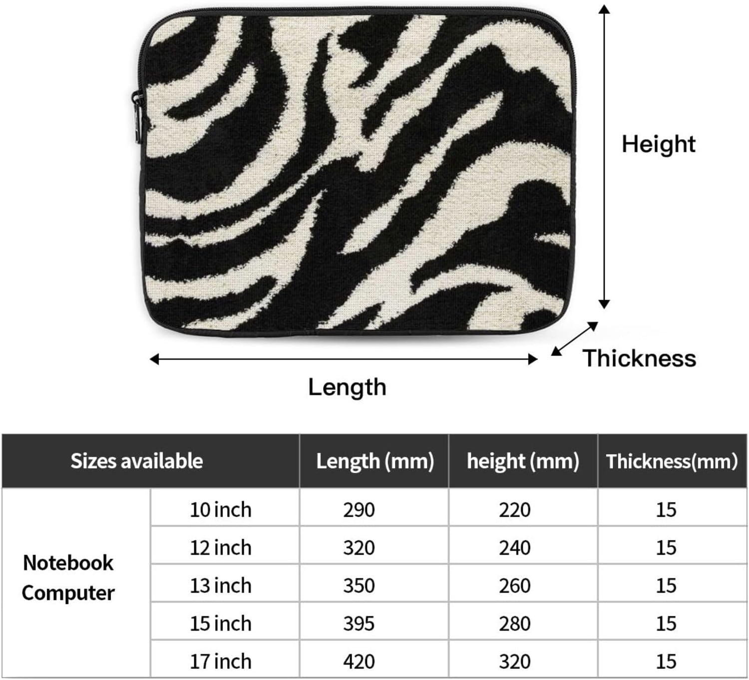 Zebra Animal 15 Inch Laptop Sleeve Shockproof Oxford Cloth Protective Case for Daily Use Business Travel School Office – Bild 4