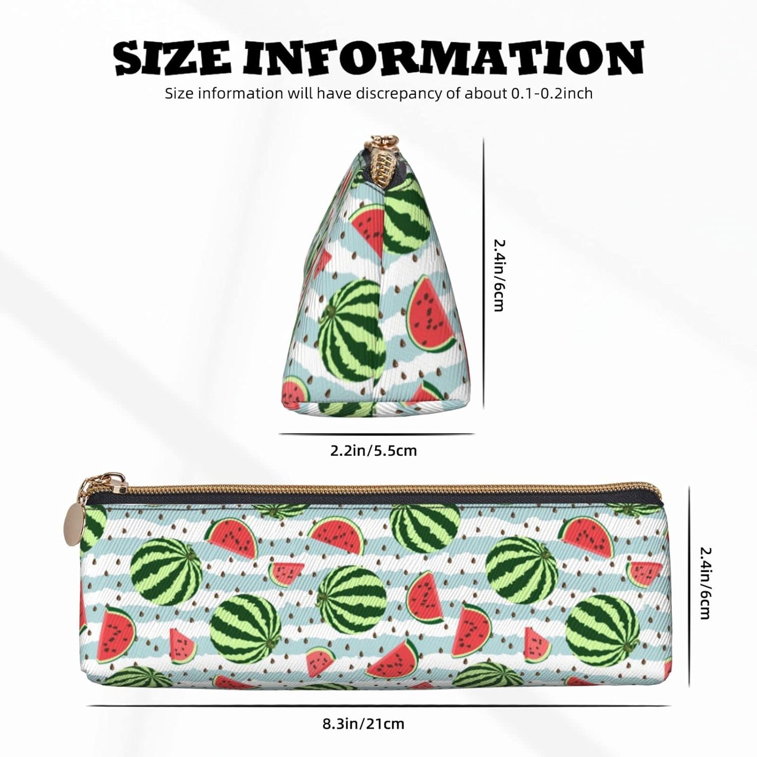 Federmäppchen mit Wassermelonen-Streifenmuster, dreieckig, tragbares Federmäppchen, Leder-Organizer mit Reißverschluss, Kosmetiktasche – Bild 6