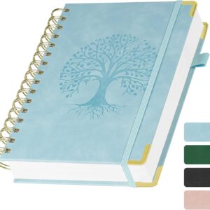 Notebook A5 Lined Spiral Journal Hardcover Diary with 300 Pages 100gsm Thick Paper Notepad A5 Spiral Pad Leather for College, Office, Conference, Travel – Blue
