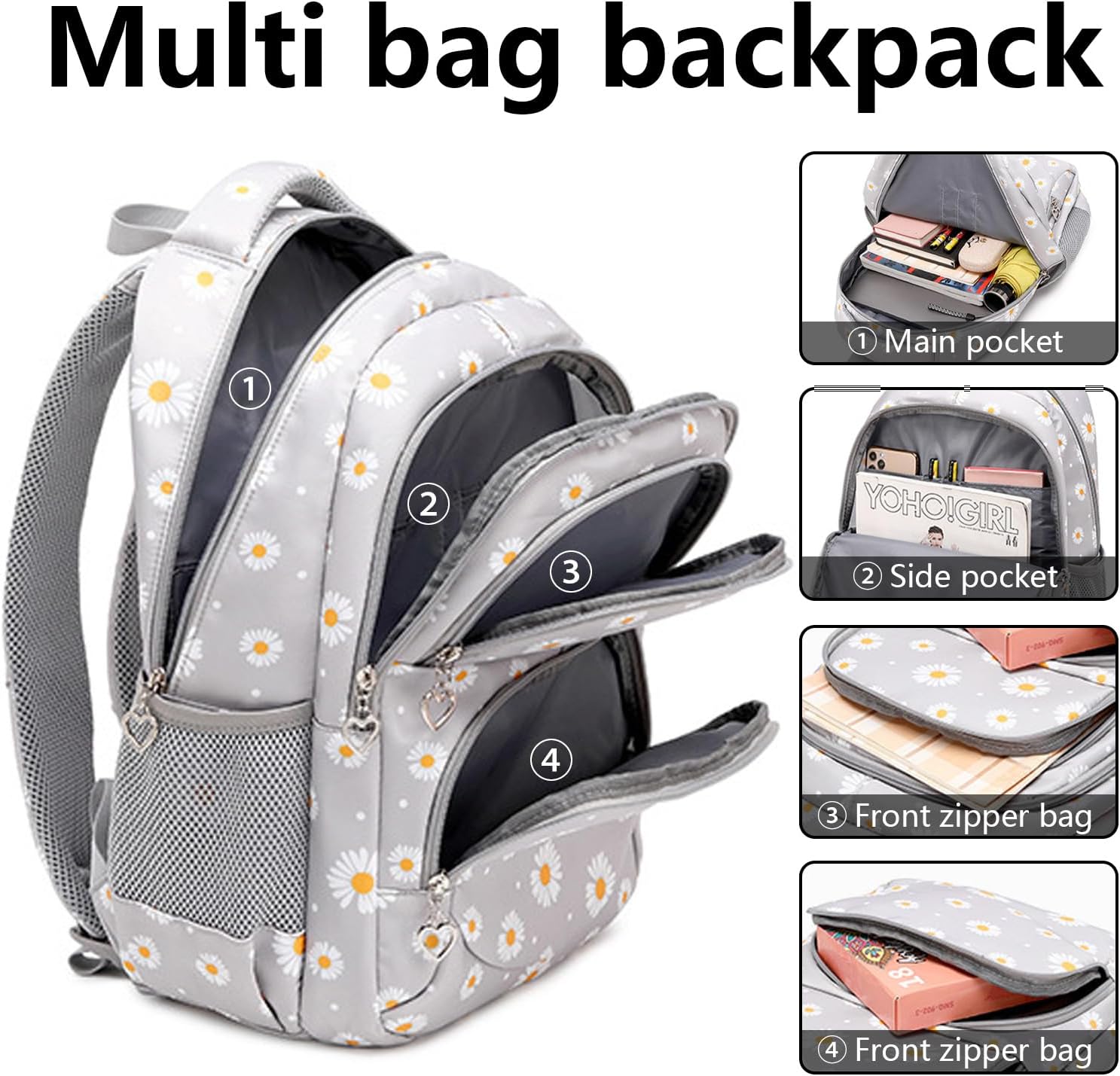 Generisch School Backpack Teenager Girls Personalised School Bag Set with Lunch Bag and Pencil Case, 3-Piece Children's Backpack School Waterproof & Lightweight for Primary School Middle School – Bild 4