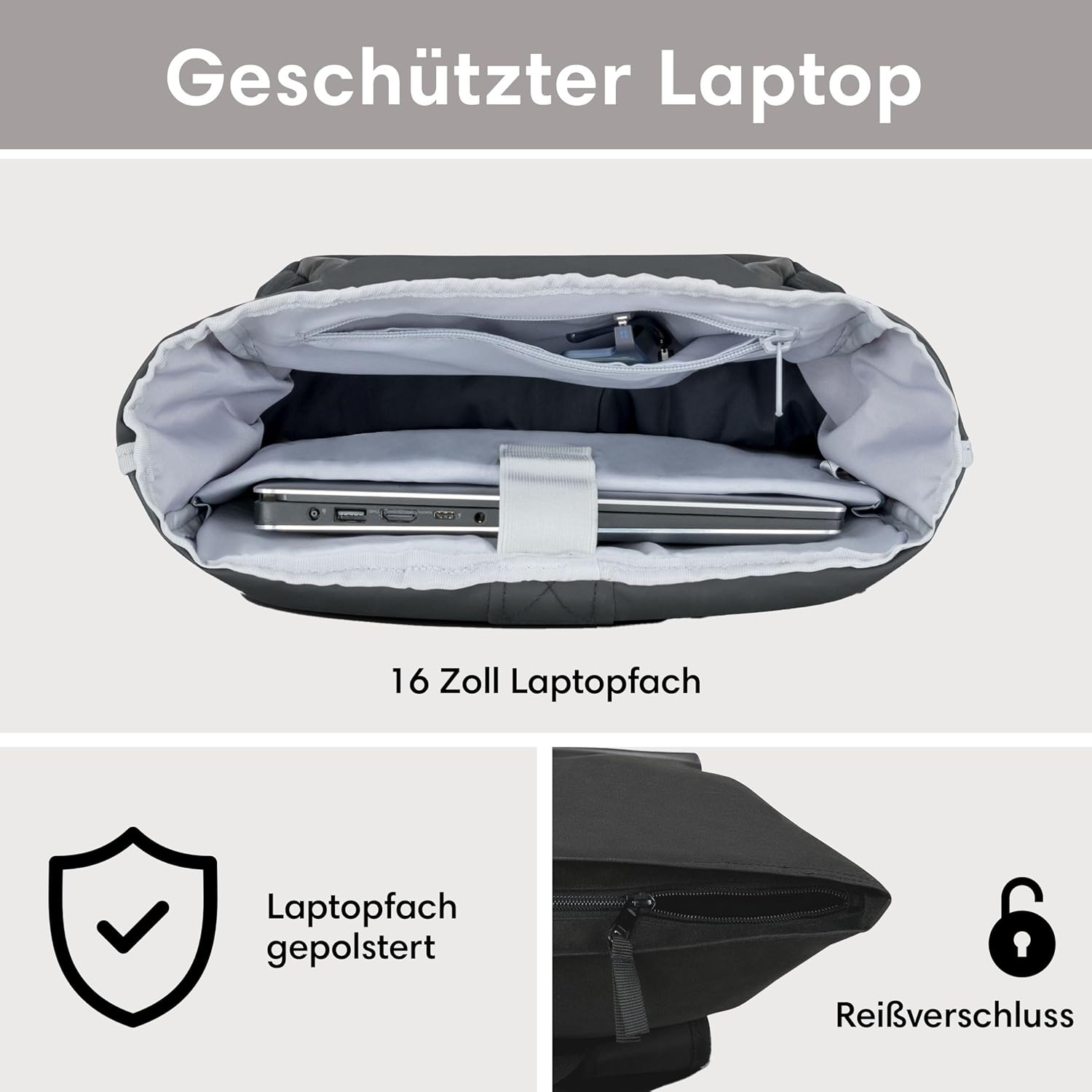 LARKSON Backpack for Men and Women – No 4 – Rolltop Backpack with Laptop Compartment University, Work and Bicycle – Large Travel Backpack – Water-Repellent – Bild 4