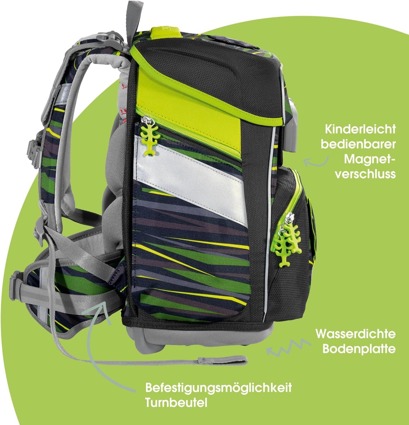 Step by Step Space Wild Cat Chicago School Bag Set, 5 Pieces, Black/Yellow, Jungle Design, Ergonomic Satchel, Reflectors, Height-Adjustable, Waist Belt for Boys 1st Class, 20 L – Bild 3