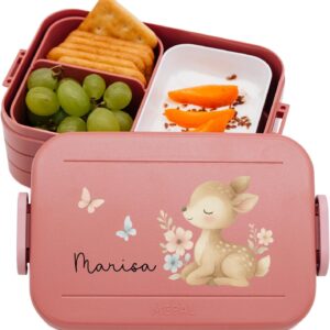 MEPAL Lunch Box Dishwasher Safe Children Lunch Box with Insert for Perfect Order Dishwasher Microwave Safe Personalised with Cute Motif (Deer, Pink)