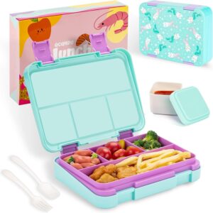 QCQHDU Children’s Lunch Box with 5 Compartments – Lunch Box with Dividers, 1300 ml Bento Box for School, Nursery, Outdoor, Leakproof, Dishwasher Safe, BPA-Free, Food Container with Cutlery