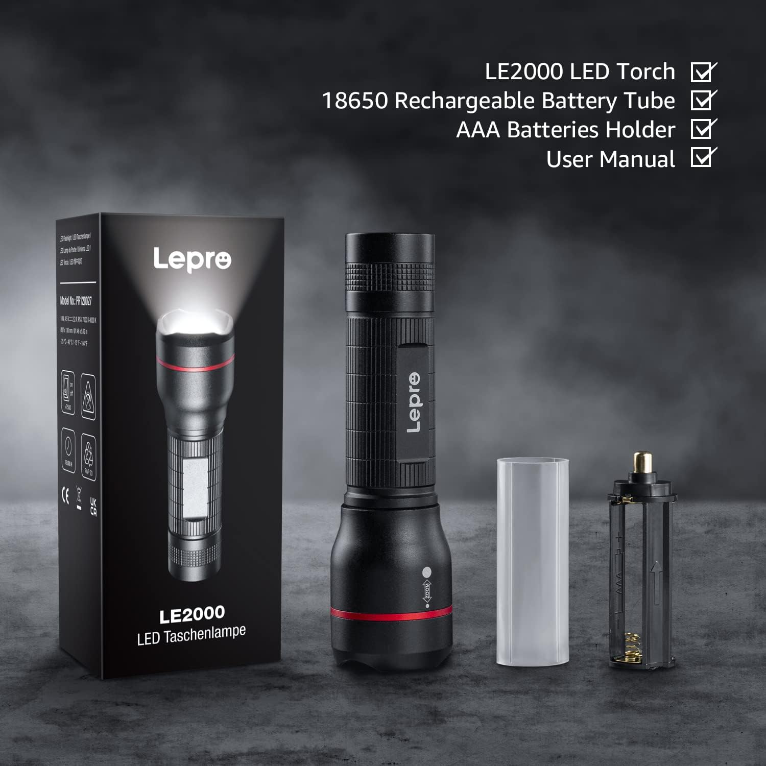 Lepro LED Torch, LE2000 Extremely Bright Small Torches, Battery Operated with 5 Modes, Zoomable Camping Hand Lamp, Waterproof Practical Torch for Outdoors, Hiking, Fishing, Dog Walking – Bild 9