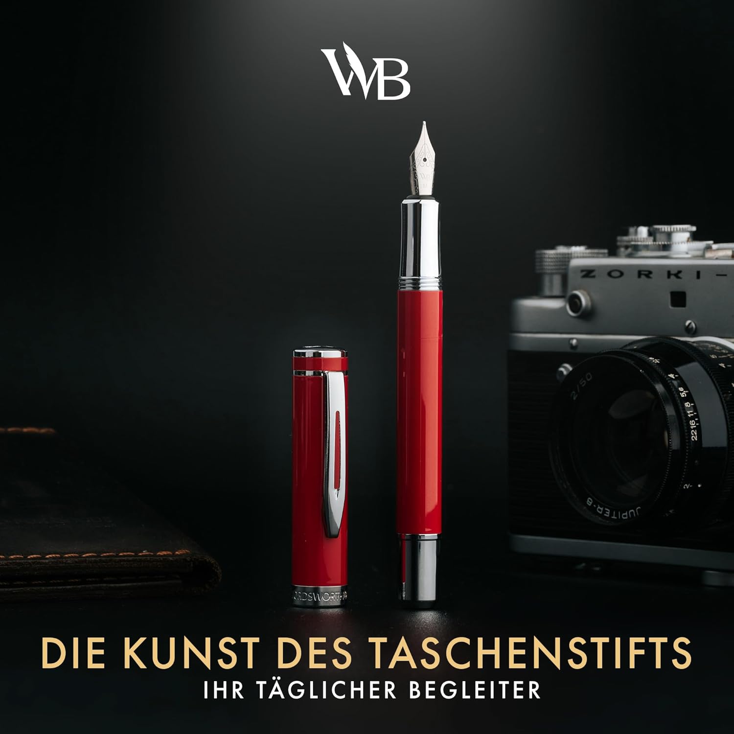 Wordsworth and Black Fountain Pen Mini EDC Red Pocket Pen, Chrome, Medium Nib, 6 Ink Cartridges, Ink Converter, Refillable Pen Gift Set, Men & Women – Bild 2