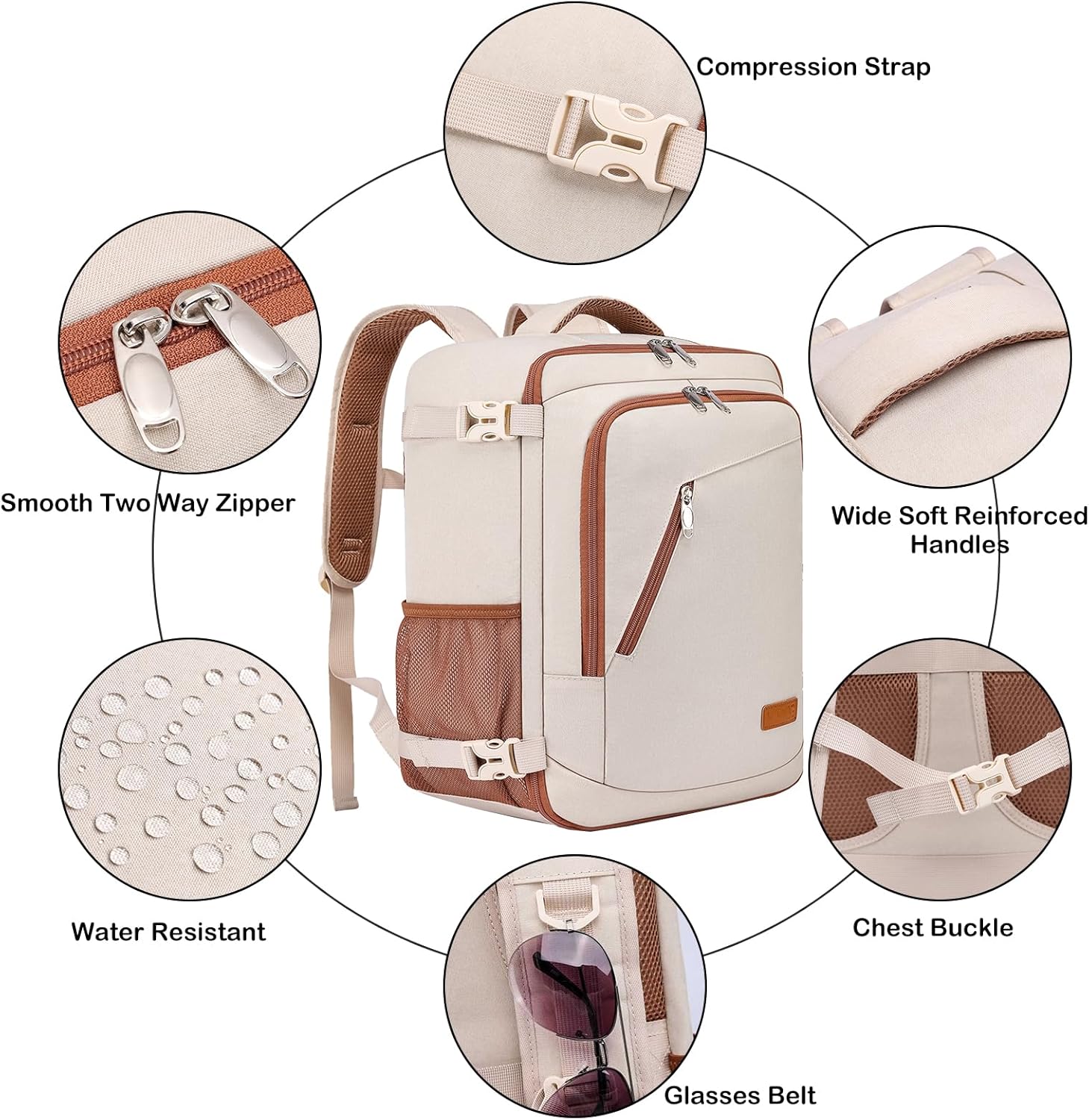 Hand Luggage Backpack Small Travel Backpack for Airplane Under Seat Bag Laptop Backpack with USB Charging Port for Men Women School Backpack Boys Teenagers, Beige-Brown-M – Bild 6