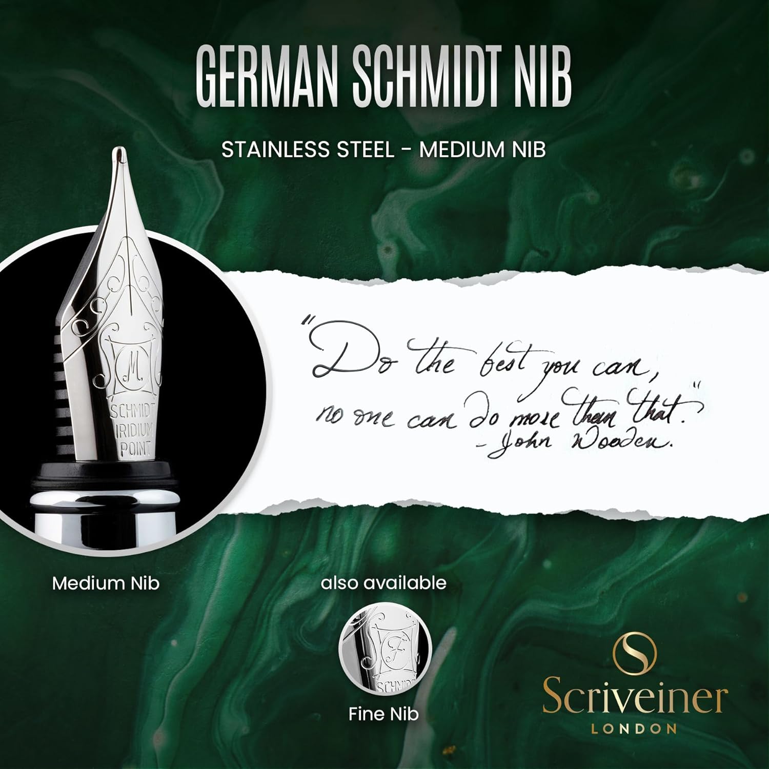 Scriveiner Fountain Pen, British Racing Green, Chrome Finish, Medium Schmidt Nib, Writing Gift Set for Men and Women, Professionals, Boss, Office, Beautiful Writing Instrument – Bild 5
