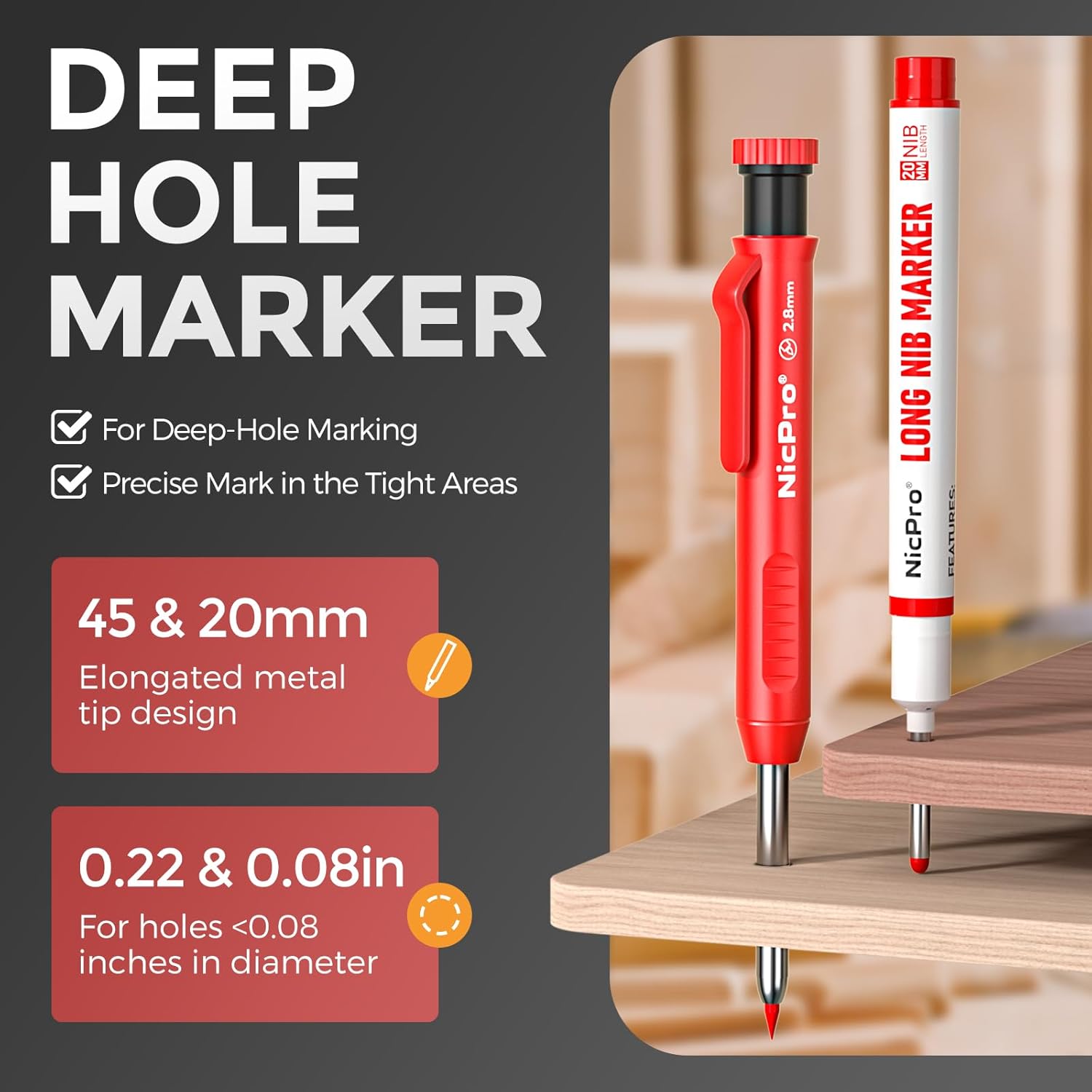 Nicpro 3 Pack CP1000 Carpenter's Pencils with Sharpener, Mechanical Pencils with 39 Leads, Deep Hole Marker with Long Tip for Construction, Heavy Duty Pencil Construction Site for Architect Marking – Bild 7
