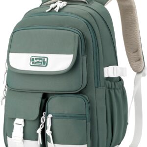 Backpack Teenager, School Backpack Girls with Many Compartments, School Bag for Students 3rd to 5th Grade, Medium and High School, Nylon Daypack for Travel, Leisure, Green, Rucksack Backpacks
