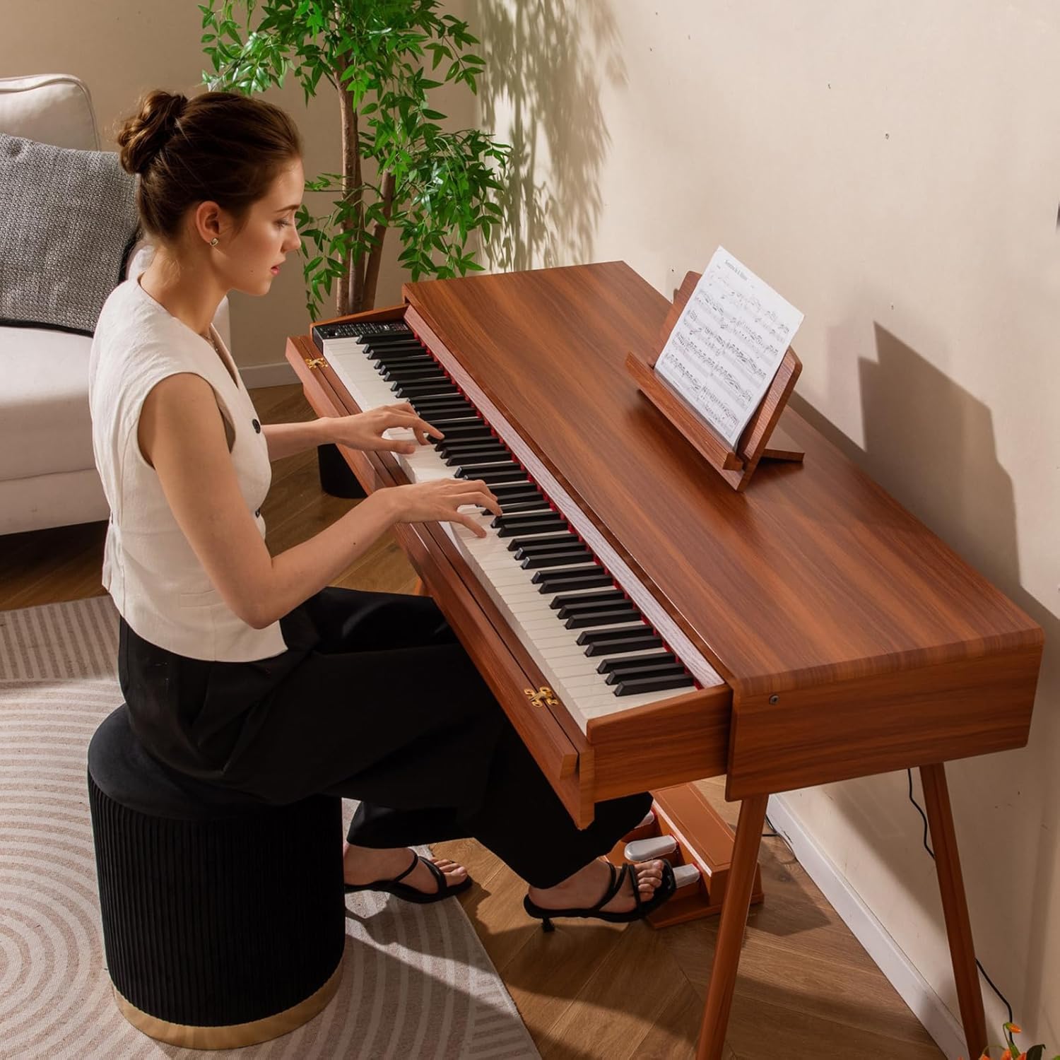 KOMFOTTEU 88 Keys Digital Piano, Electronic Pianos with 800 Sounds & 600 Rhythms, Heavy Keys, Electric Piano with Music Stand & 3 Pedals, Double Key Mode, Brown – Bild 2