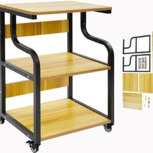 Printer Table, 3-Tier Printer Stand with Wheels, Printer Trolley, Printer Trolley, Rolling Cart Stand, Printer Shelf for the Study, for Home Offices and Printing Rooms (Black + Tan)