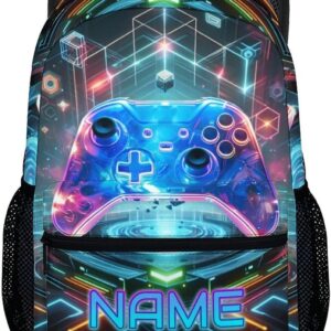 Personalised Gamer School Backpack with Name - Gaming Backpack for Children with Controller Design, Individual School Bag for School, Travel and Leisure