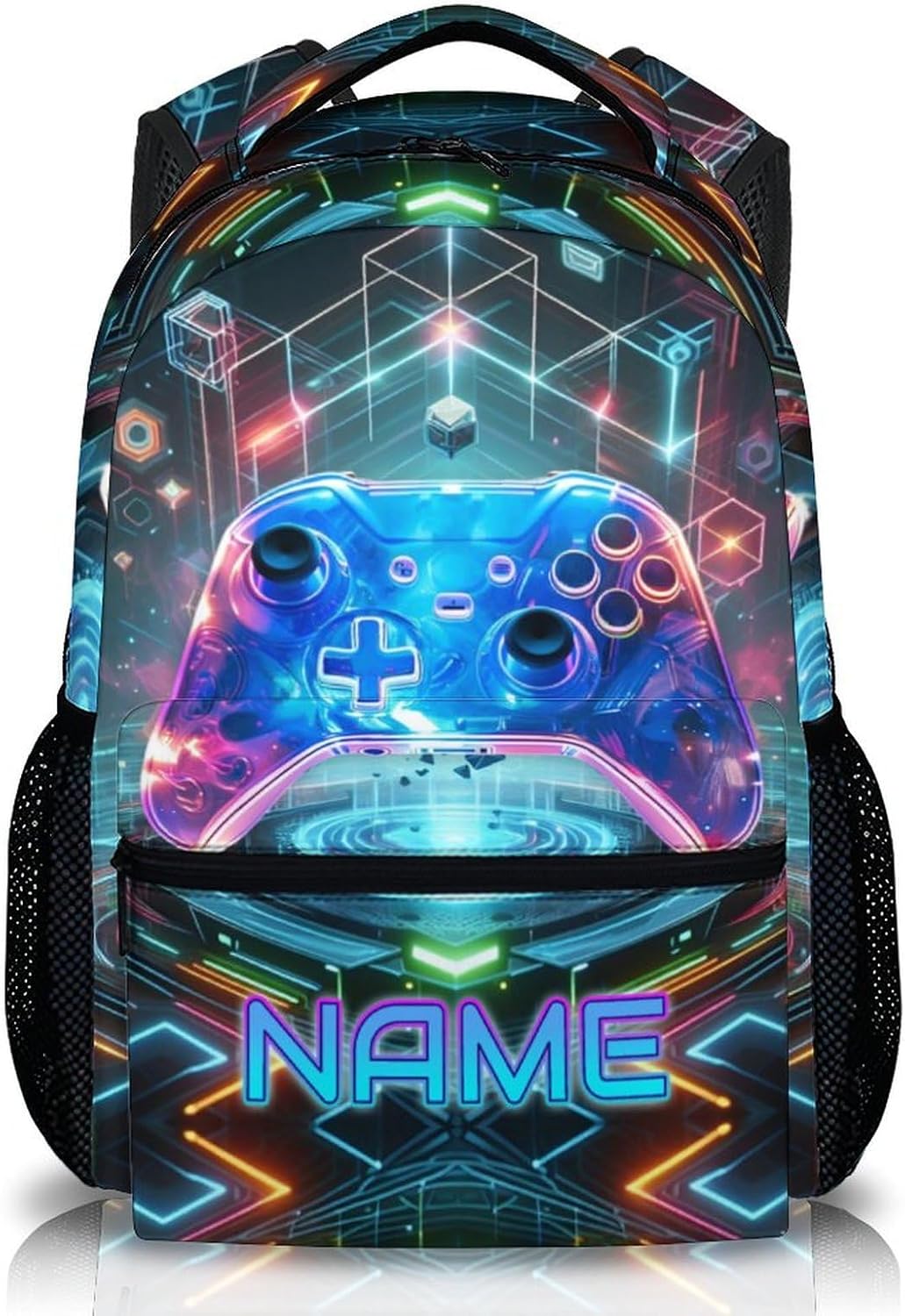 Personalised Gamer School Backpack with Name - Gaming Backpack for Children with Controller Design, Individual School Bag for School, Travel and Leisure
