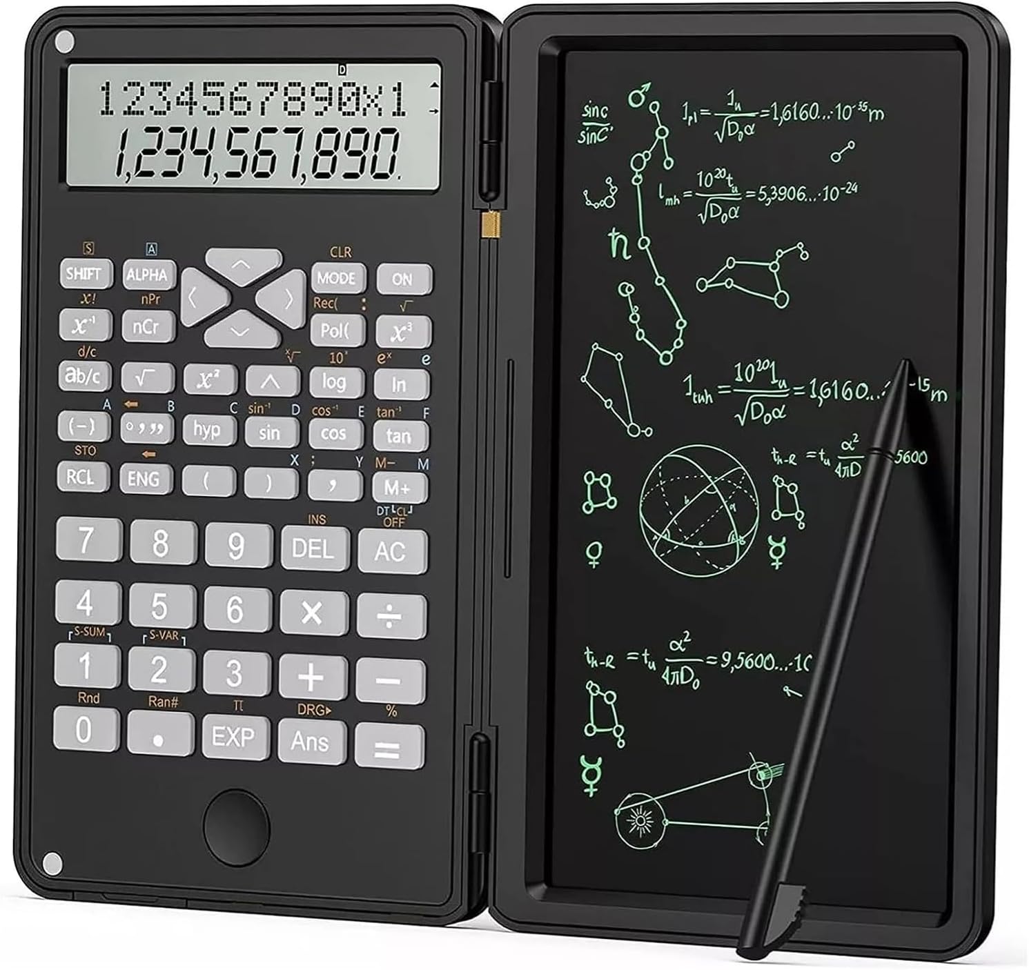 Scientific Calculator with Notepad, 10 Digit LCD Display Calculator, Pocket Mute, Multifunctional Desktop Calculator for Students, Secondary School and College (Black)