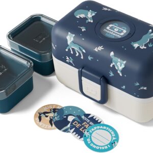 monbento MB Safe Children's Lunch Box - 3 Compartments Lunch Box for Children - Lunch Box Children - Ideal for School/Picnic/On the Go - Bento Box BPA-Free - Personalised & Leak-Proof - Blue Wolf